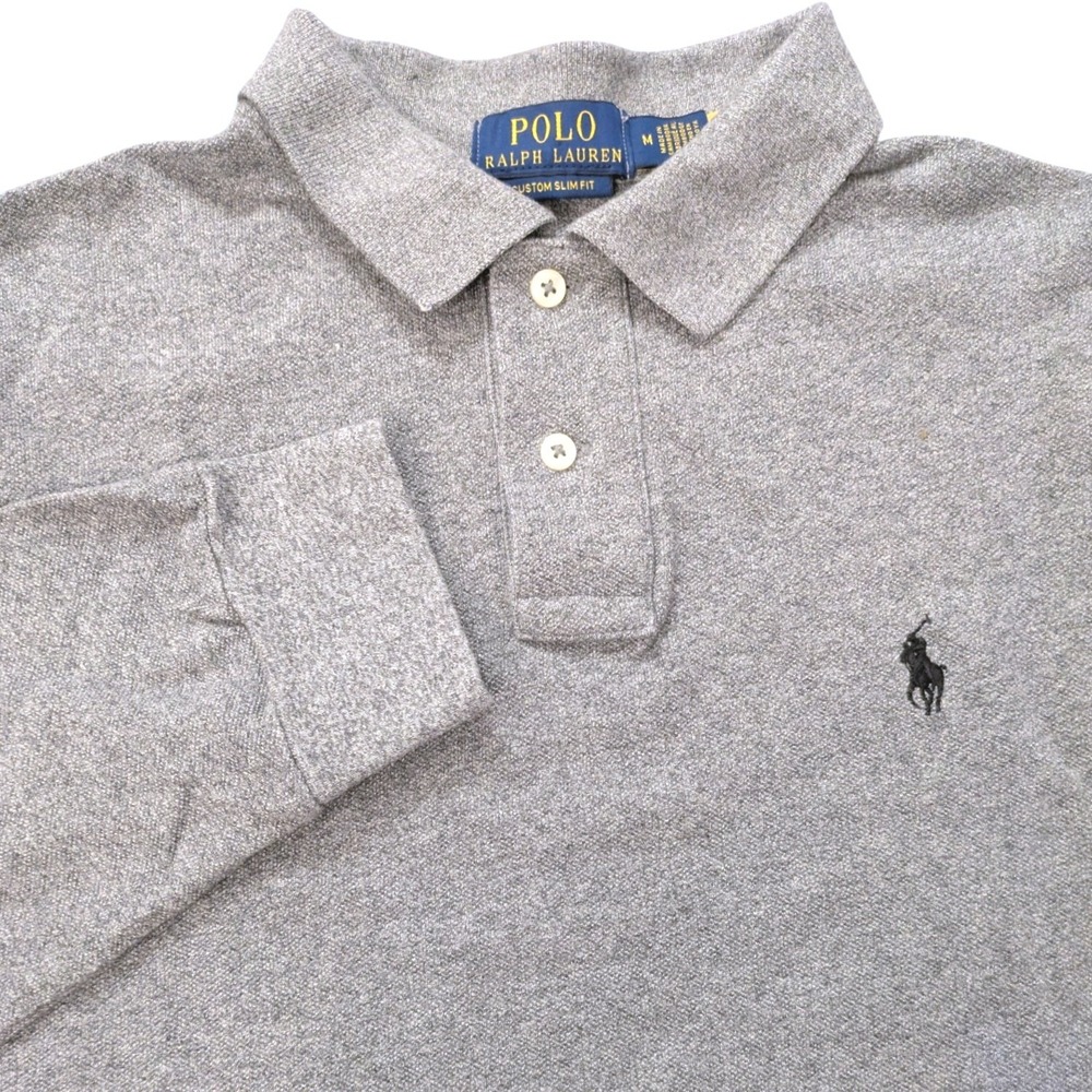 Polo Ralph Lauren Mens Custom Slim Fit Long Sleeve Polo Shirt Gray Medium Pony